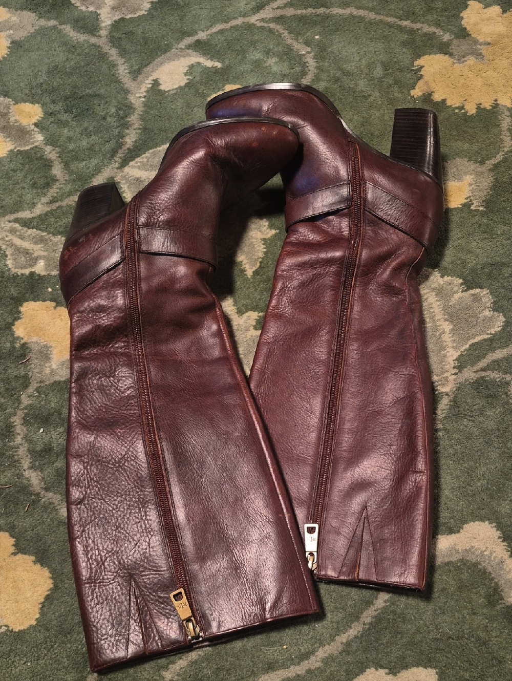 Ralph Lauren Dark Brown Leather Heeled Knee Boots